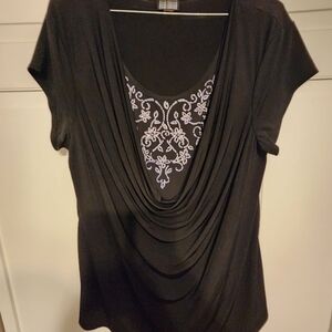 Black Ruched Embellished Blouse